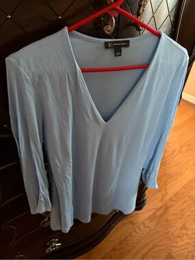 INC International Concepts Pale Blue V-Neck Long Sleeve Top size large
